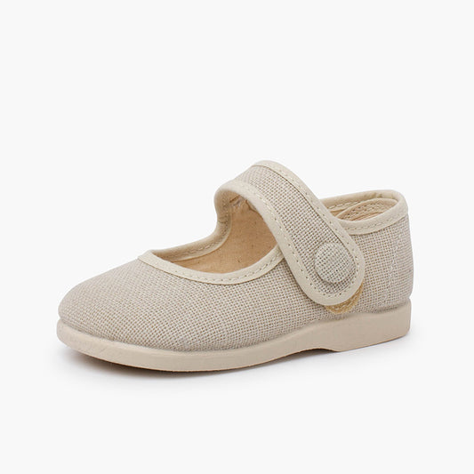Sapatos de Menina em Linho com Botão - Cru | imagem 2