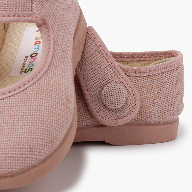 Sapatos de Menina em Linho com Botão - Rosa Pálido | imagem 6