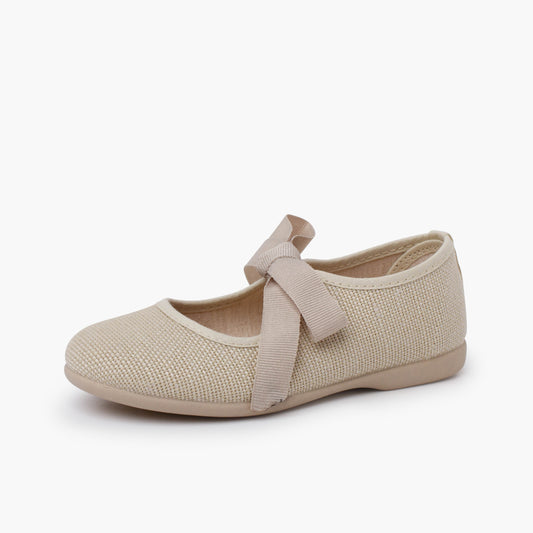 Sapatos de Menina em Linho com Laço de Gorgorão - Cru | imagem 2