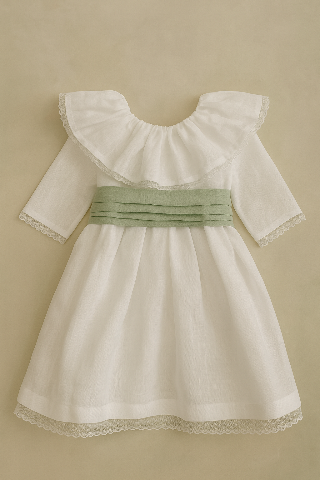 White linen dress with collar and sleeves