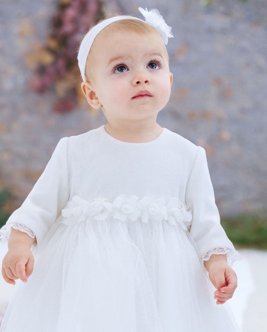 Vestido Bebe em tule c/flores frontais
