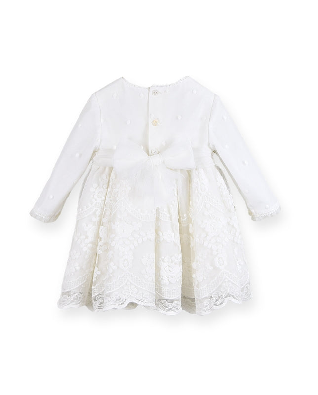 Vestido De Bebé Em tule Bordado e faixa