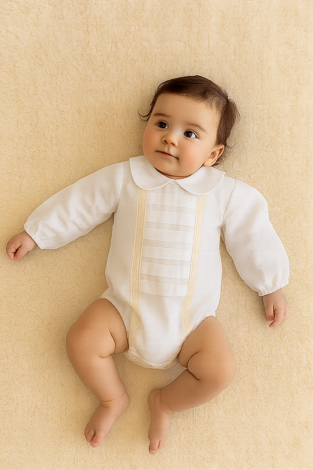 Camisa/Body com renda bege e pregas