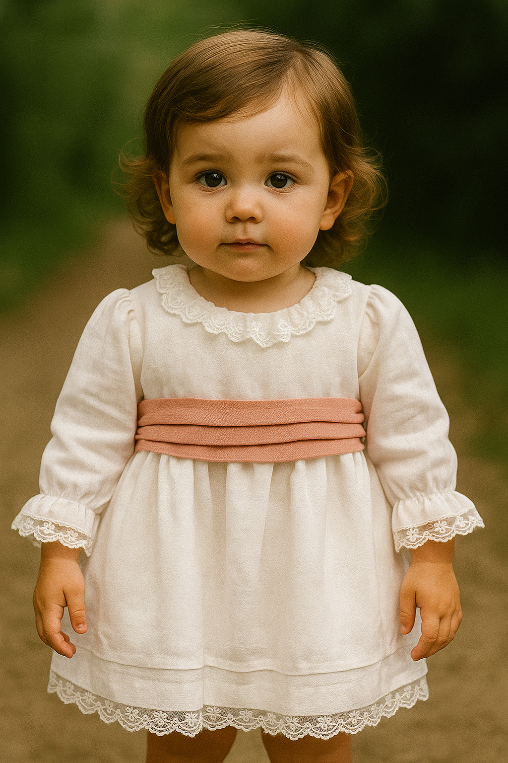 Robe en lin à manches longues et dentelle