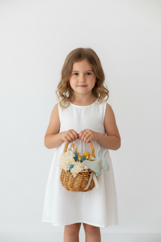 Cestinha Flores Preservadas c/ Andorinha Azul