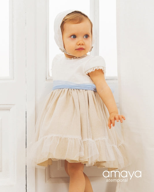 Amaya dress in linen/tulle