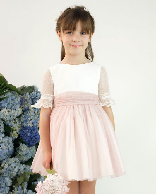 Ceremony dress with pink tulle skirt