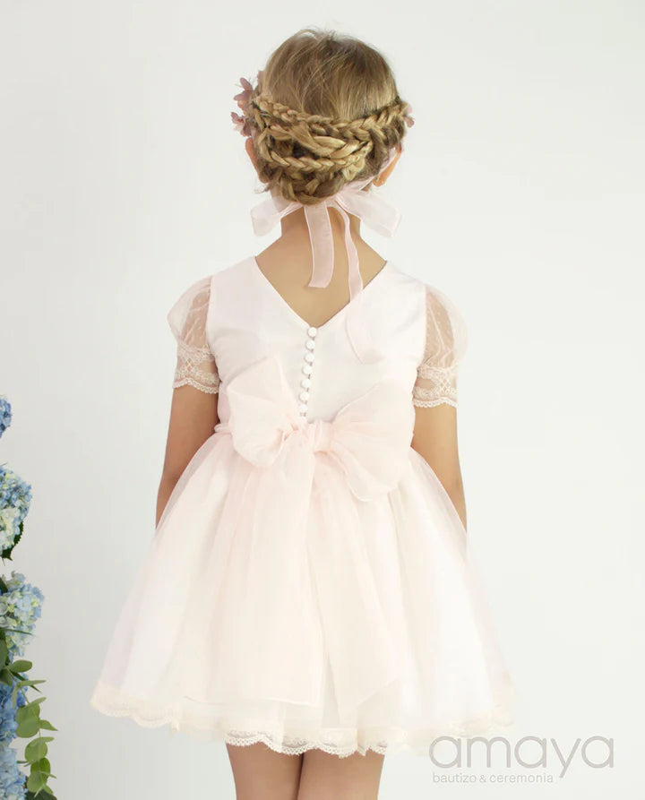 Robe à manches courtes en tulle rose Amaya
