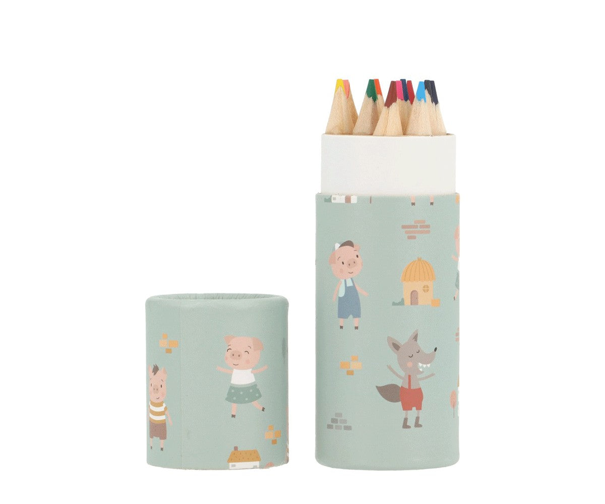Tube de 12 crayons Les Trois Petits Cochons