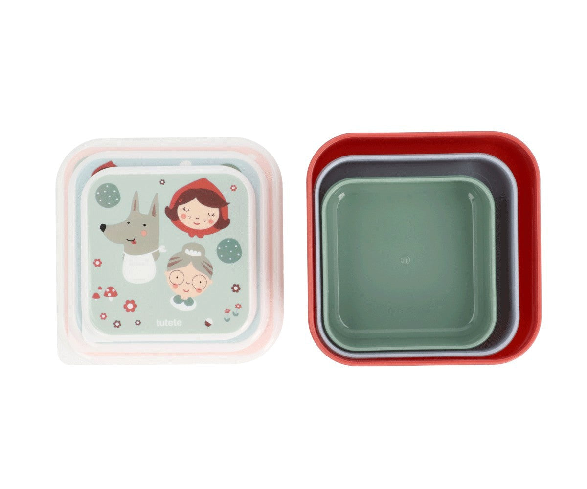 3 petites boîtes à lunch rouges