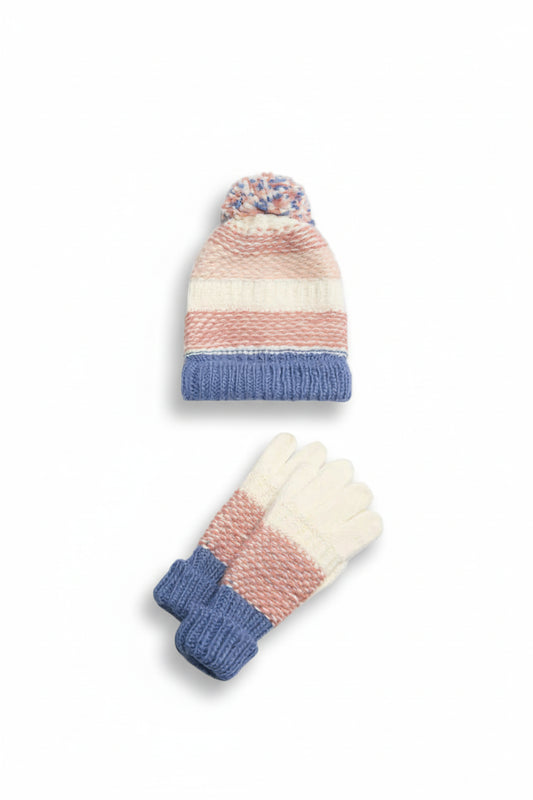 Conjunto de Gorro e Luvas Rosa Cru Azul