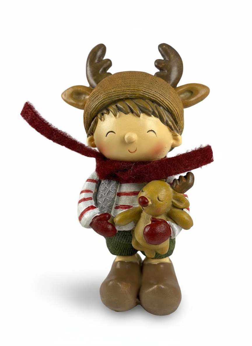 Polyresin Boy with Reindeer | 17cm