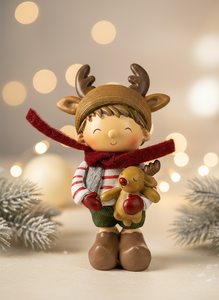 Polyresin Boy with Reindeer | 17cm