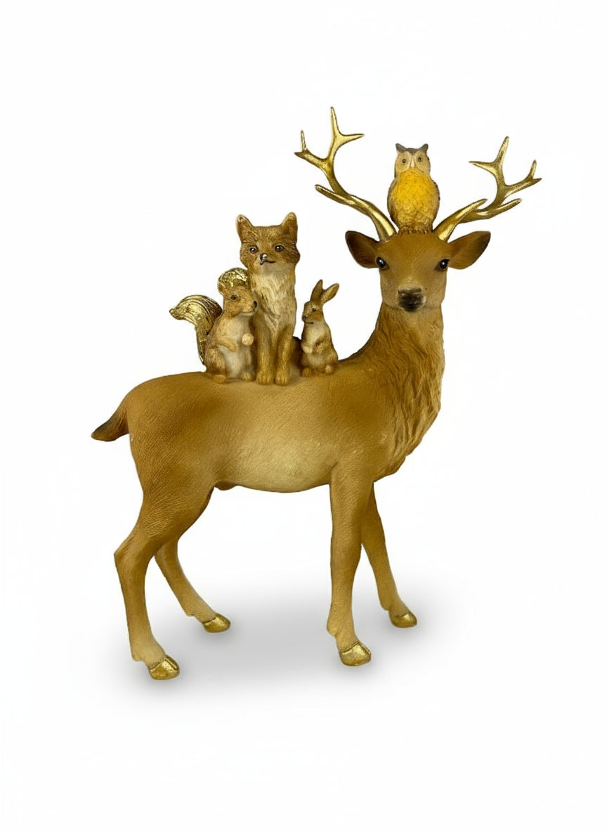 Polyresin Reindeer w/Animals | 26x16cm