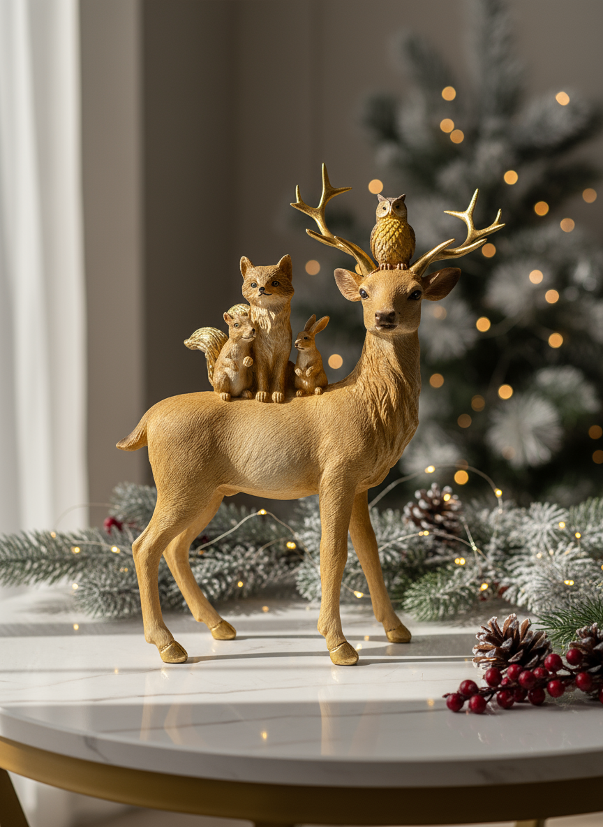 Polyresin Reindeer w/Animals | 26x16cm