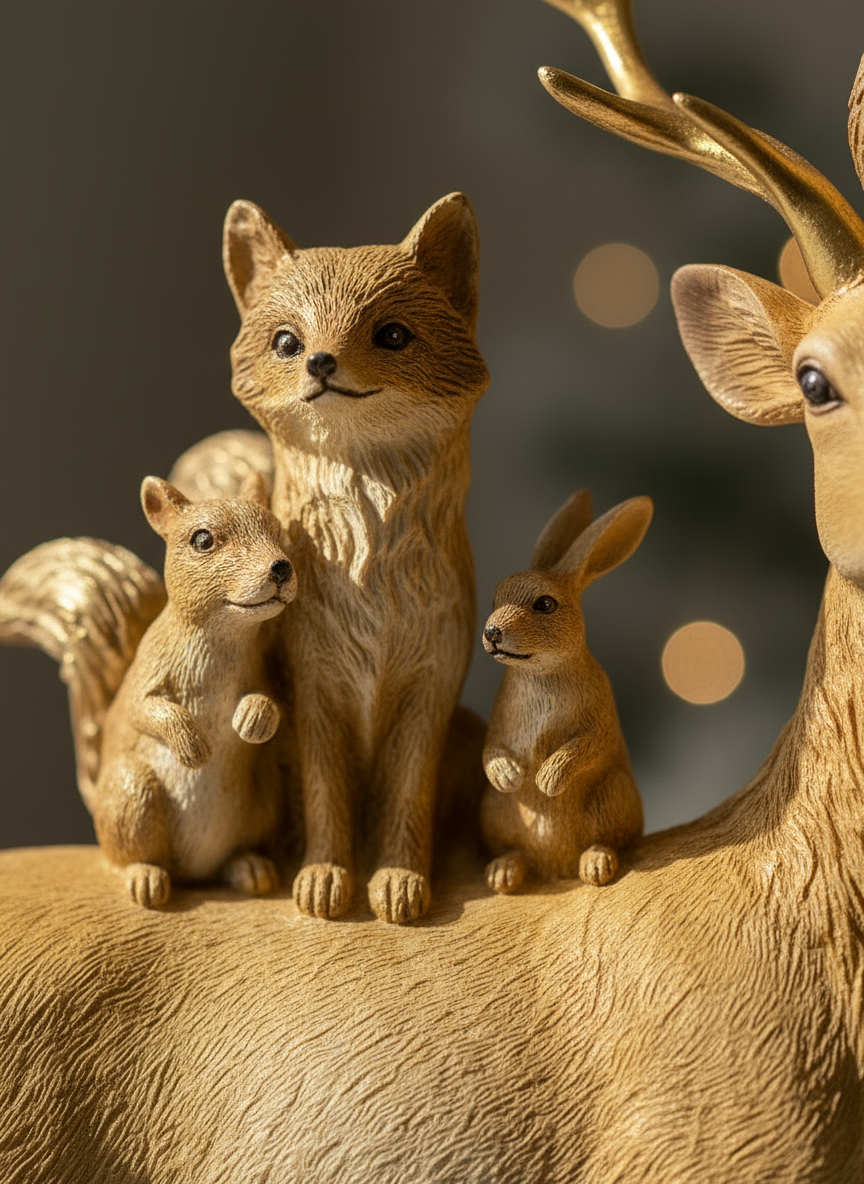 Polyresin Reindeer w/Animals | 26x16cm