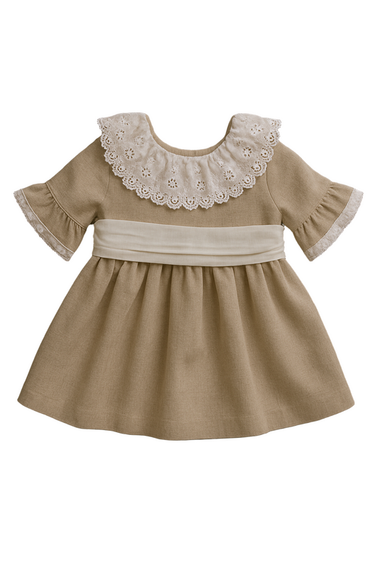 Vestido HG em linho c/bordado inglês