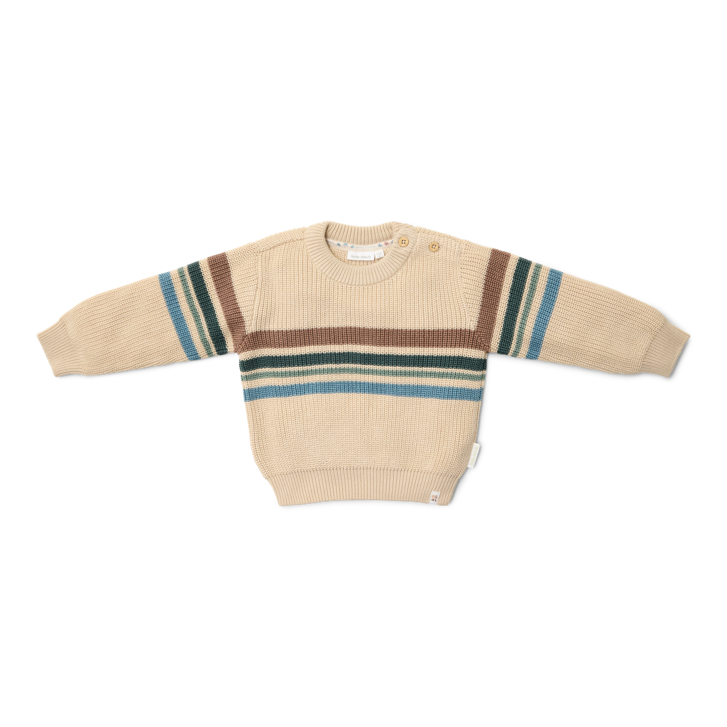 Camisola tricotada Areia ás riscas