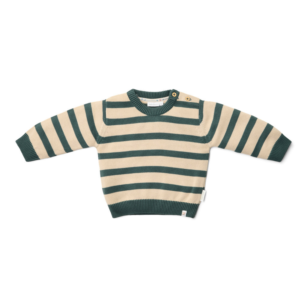 Camisola tricotada Verde ás riscas | 2-3A