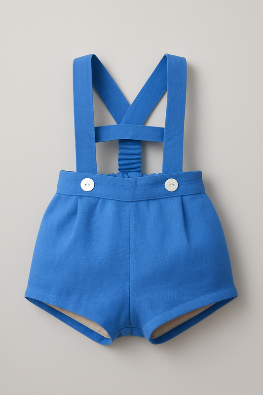 HG shorts with suspenders and hem in bright blue linen