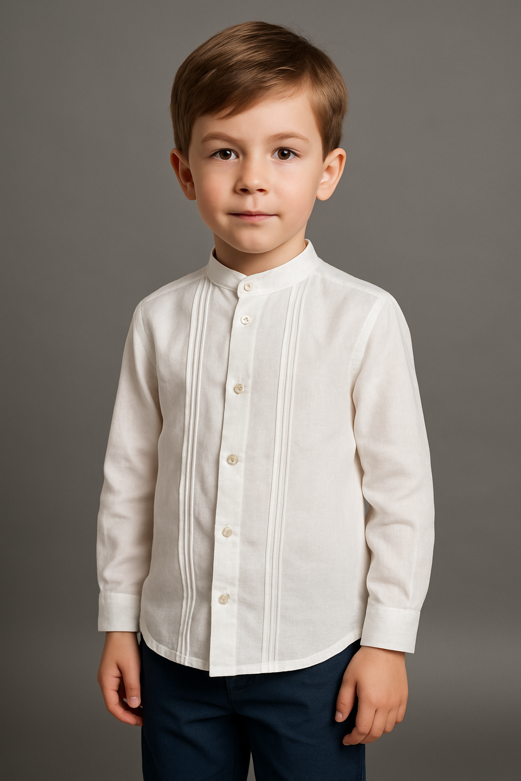 Chemise HG à col prêtre et plis