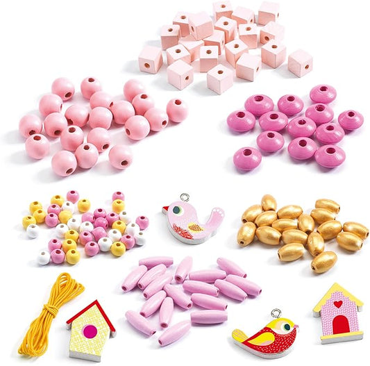 Wooden Bead Box - Pink Birds