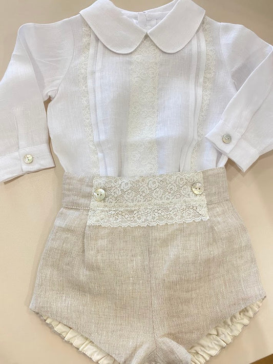 Set of shirt, bodysuit + shorts with lace