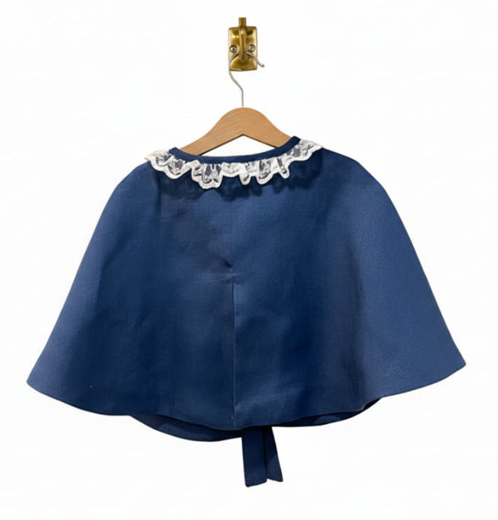 Cape de baptême en dentelle - Bleu cobalt