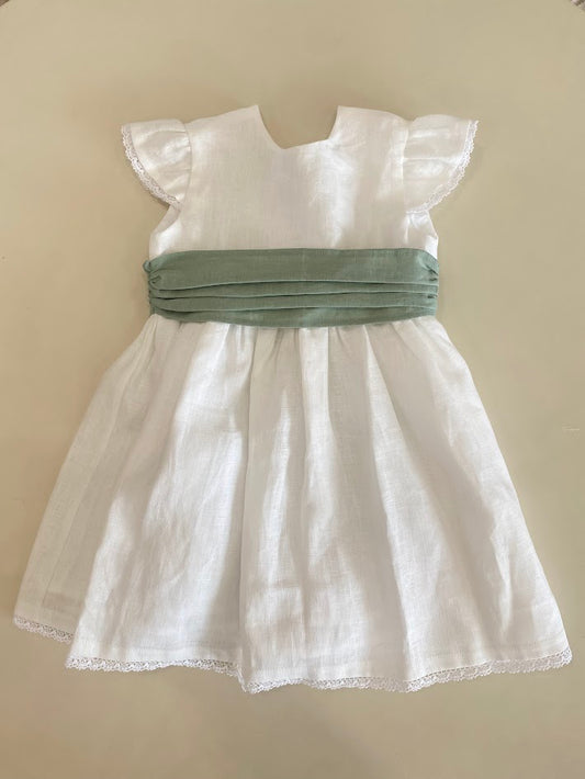HG white dress with dry green sash