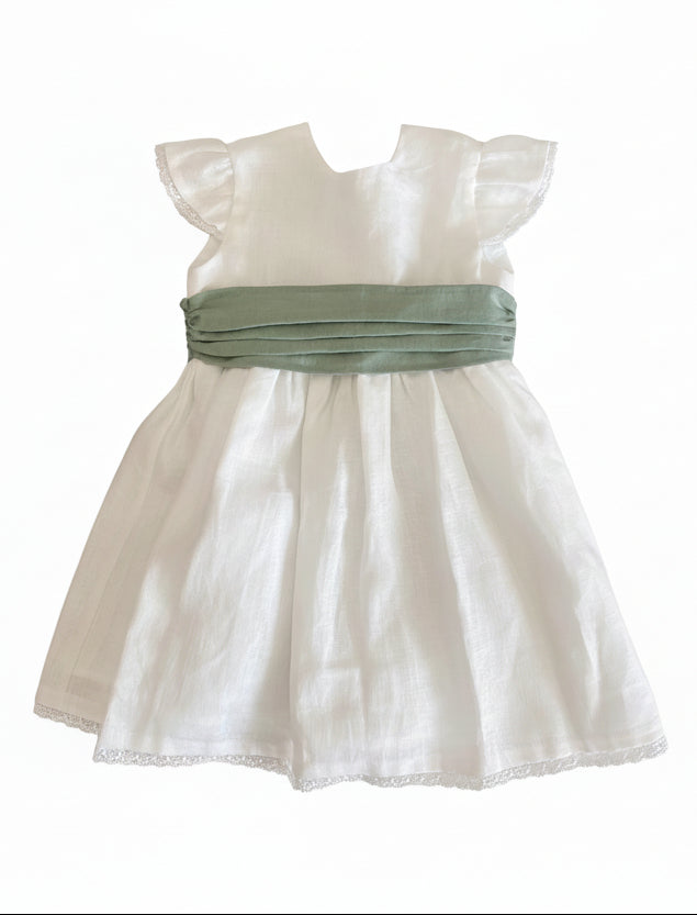 White HG Dress with Dry Green Sash | Ateli Hbitos de Gerao atelier HG White HG Dress with Dry Green Sash | Ateli Hbitos de Gerao atelier HG