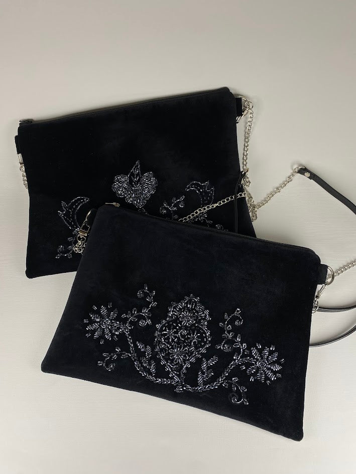 Bolsa veludo e vidrilho