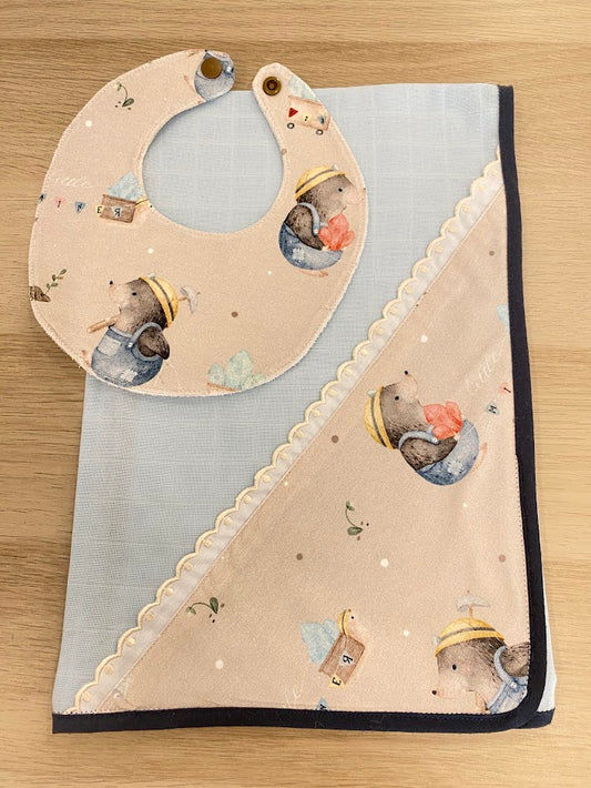 Blue Diaper + Bib Set
