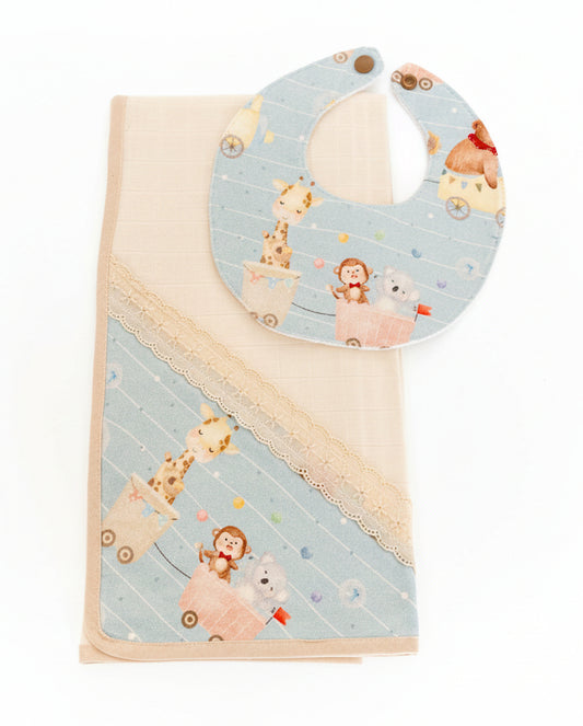 Ensemble couche + bavoir beige