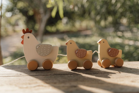 Pull along chickens little farm FSC