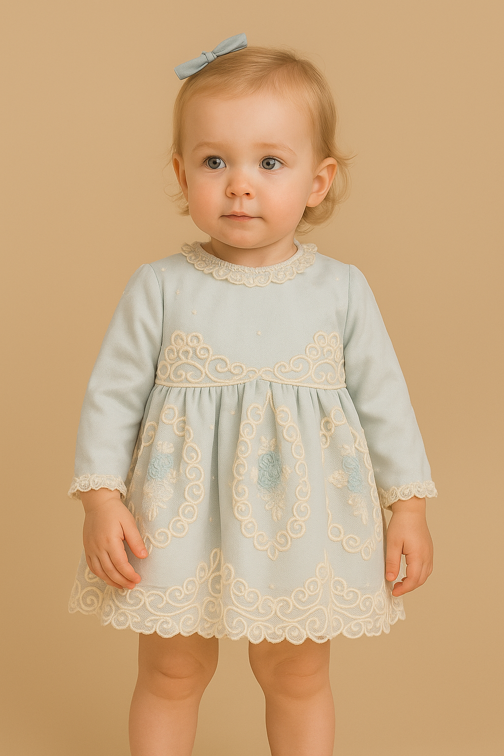 Vestido Verde/Renda Bege