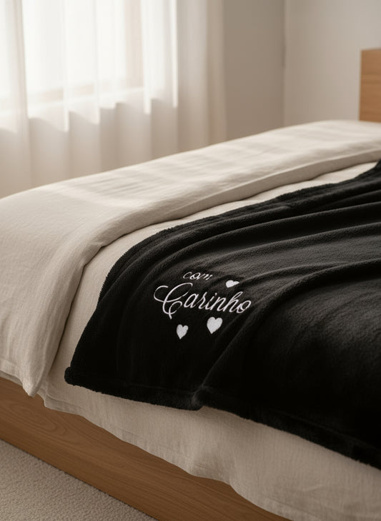 Manta Duplo Pêlo Preto: "Com Carinho..."