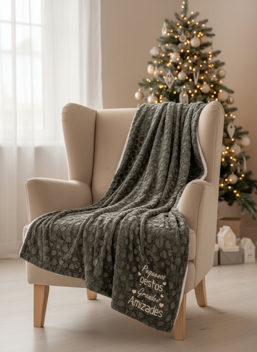 Manta Duplo Pêlo Verde Escuro: "Pequenos gestos..."