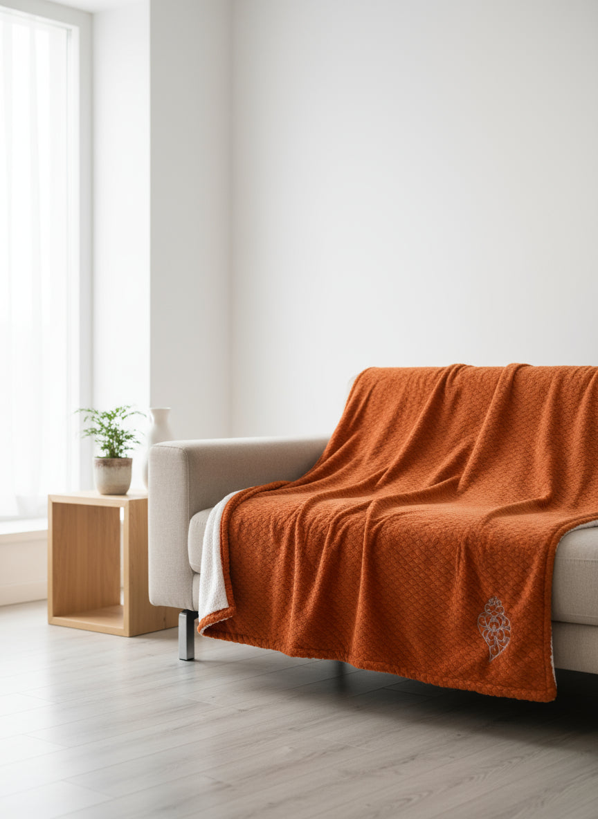 Double Fur Orange Blanket - Viana Heart