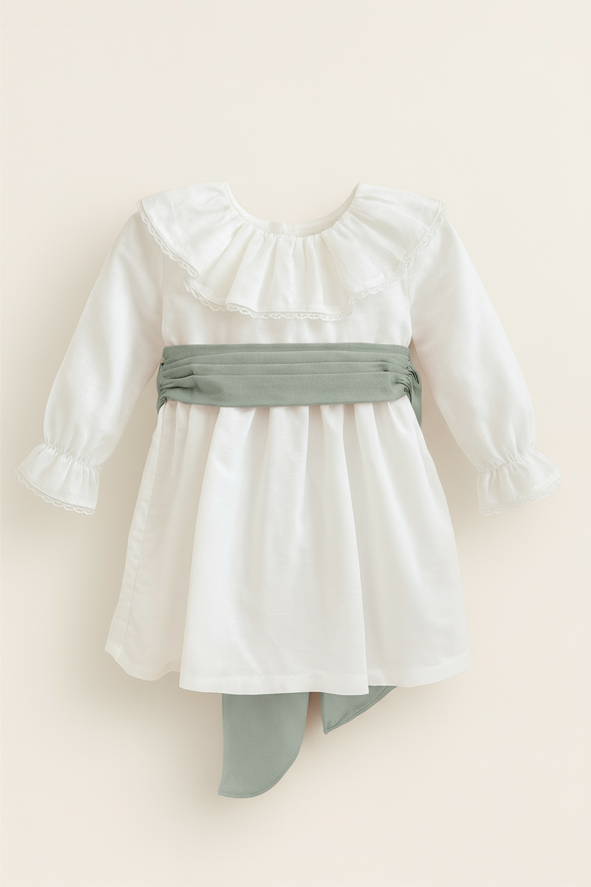 Pearl Dress with Collar and Lace - Long Sleeve
