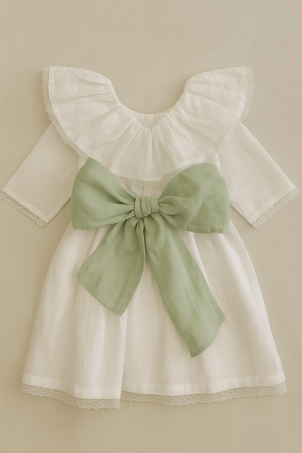 White linen dress with collar and sleeves