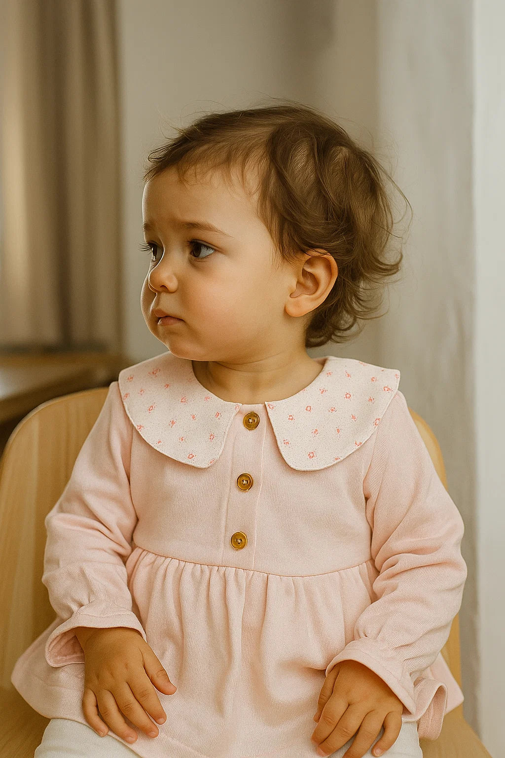 Pull rose bébé HG avec col fleuri