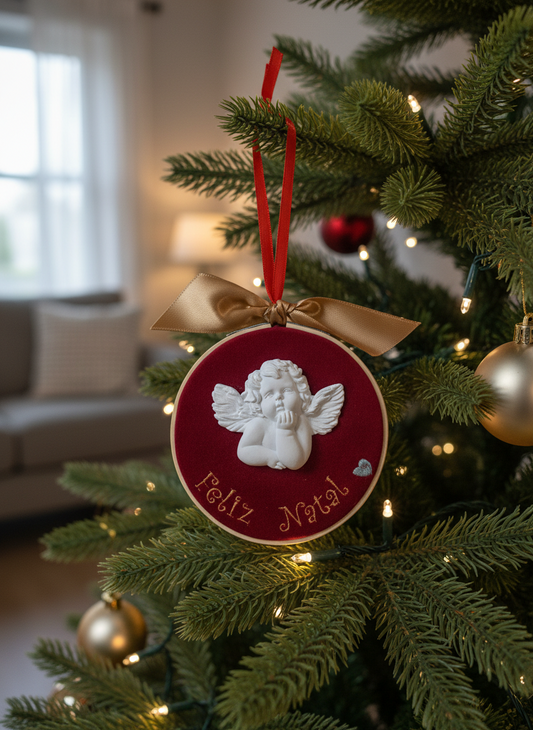 Bastidor d10 c/Gesso Anjo "Feliz Natal"