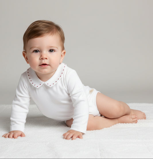 Piqué neck bodysuit with dots