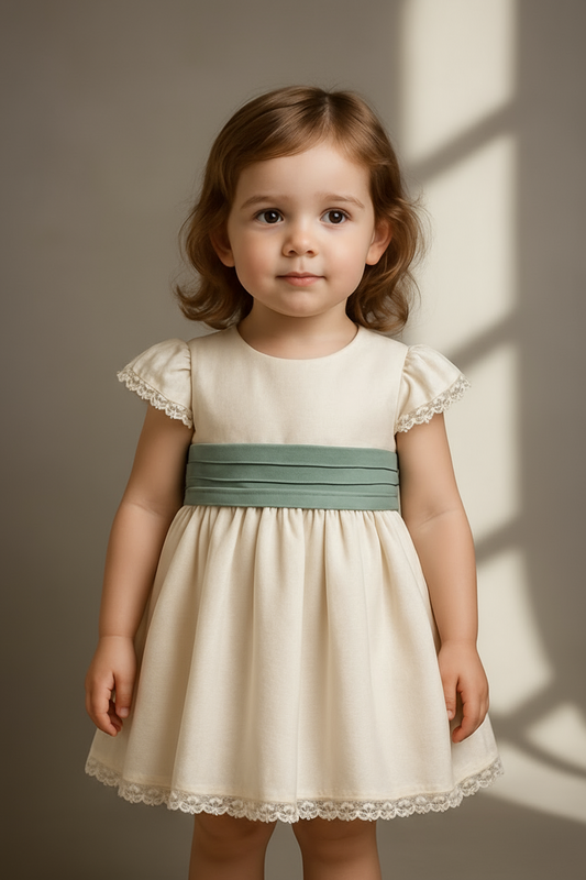 Vestido HG em linho bege c/tule