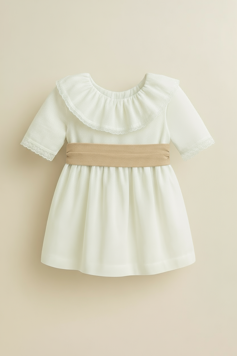 Linen Dress with Collar and Lace