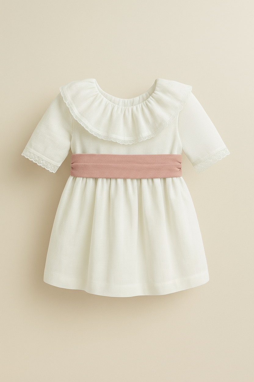 Linen Dress with Collar and Lace