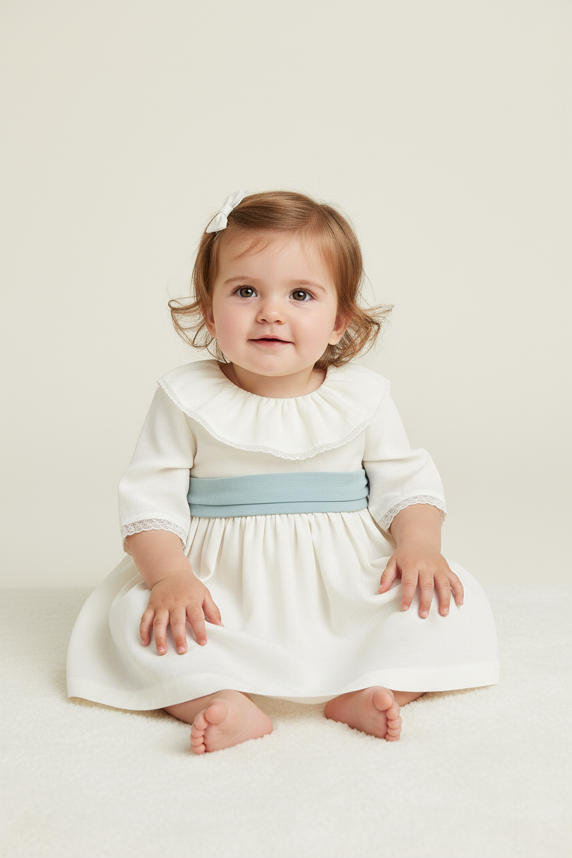 Linen Dress with Collar and Lace
