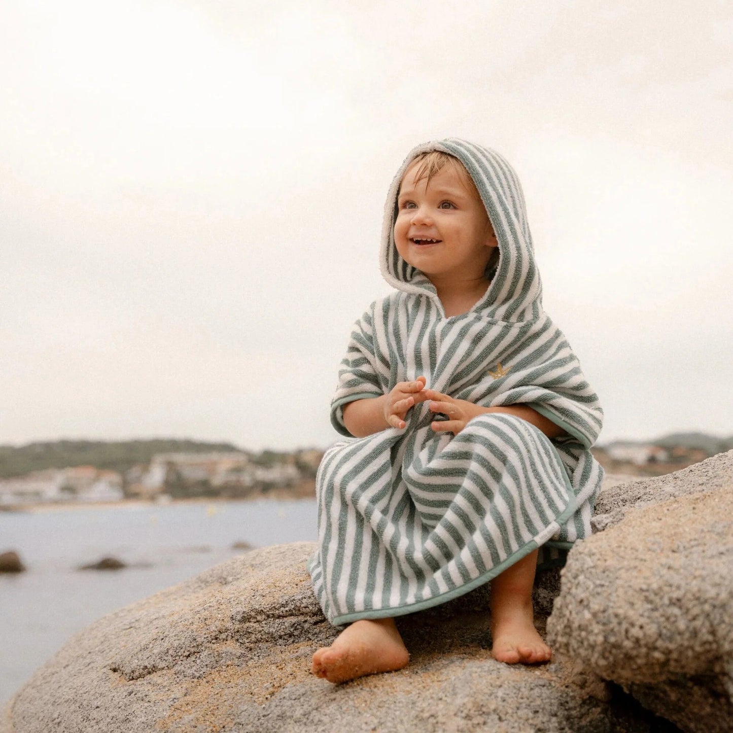 Poncho de plage | Coquillages et rayures bleu surf
