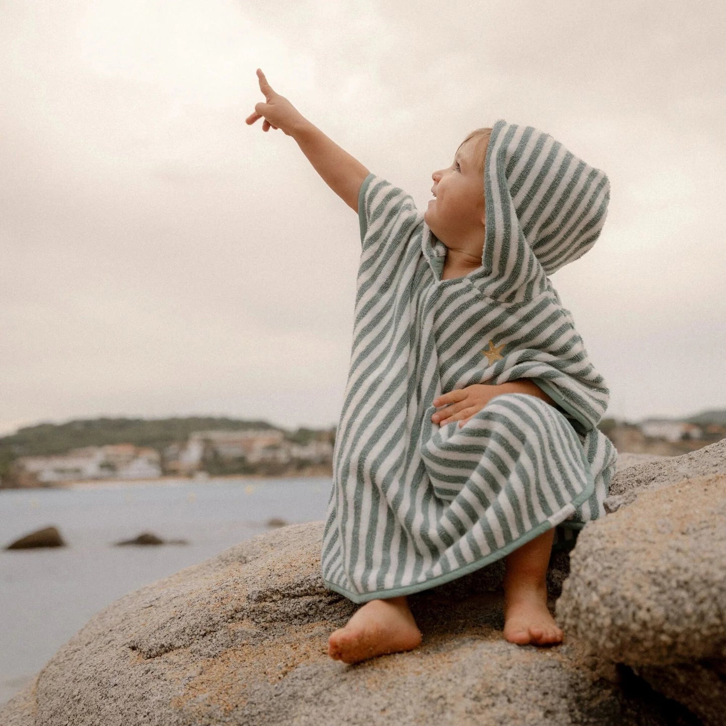 Poncho de plage | Coquillages et rayures bleu surf