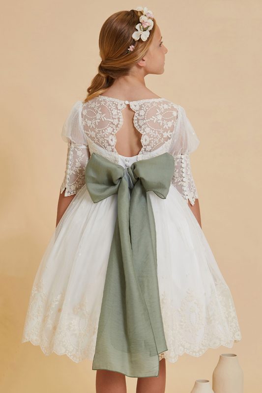 Vestido cerimónia bege-Verde